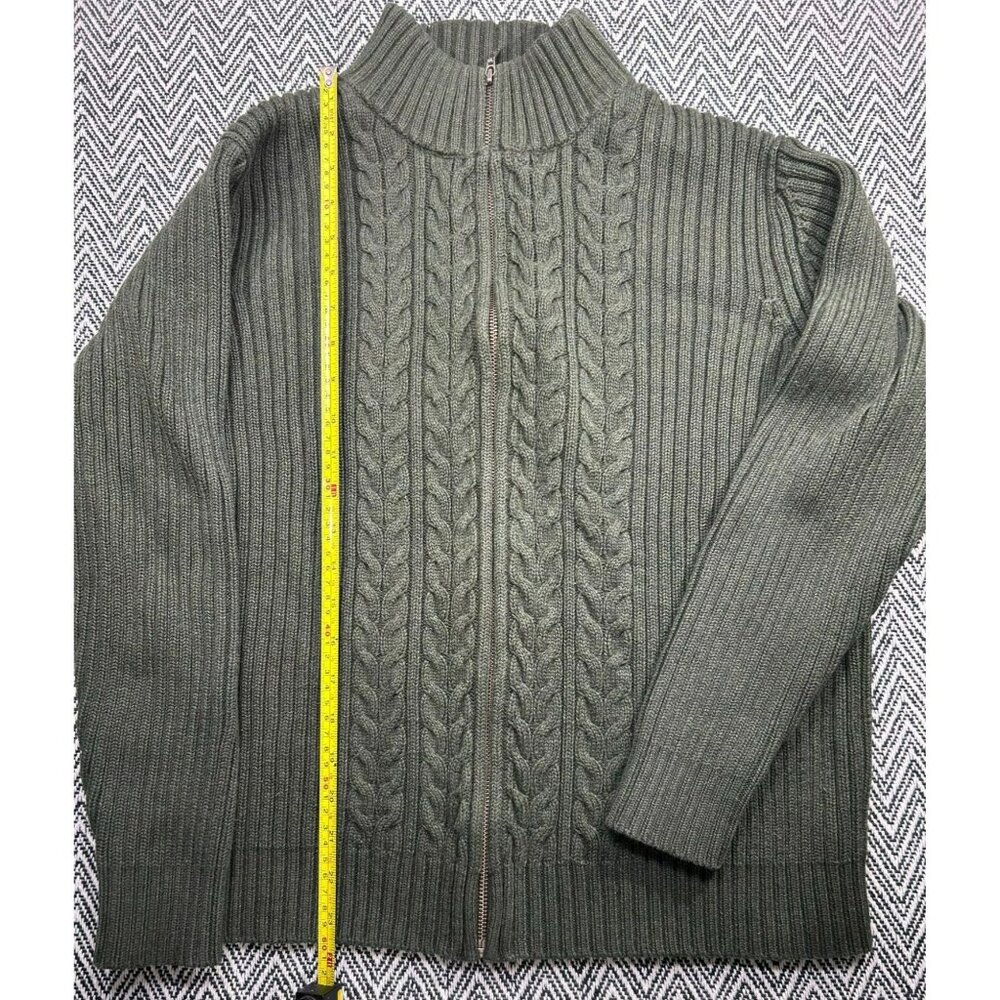 Lands End Women's Cable Knit Full Zip Sweater Green Cotton 100% Cotton Large
